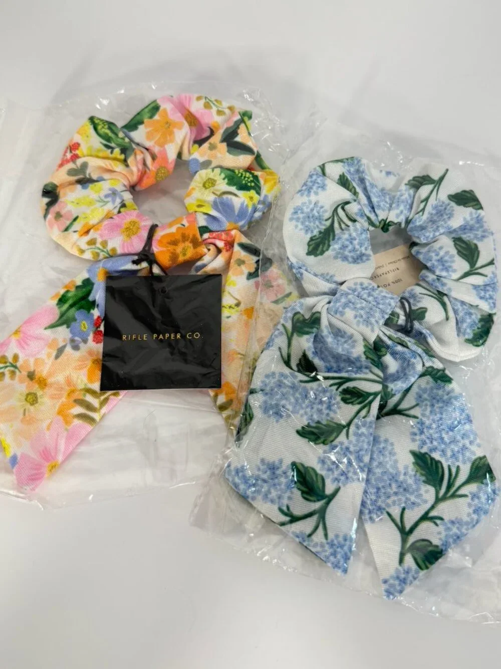 Rifle Paper Co Floral Scrunchies Set of 2 Marguerite Hydrangea NEW Sealed
